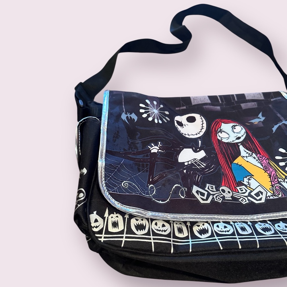 Disney The Nightmare Duo Black Crossbody Messenger Bag Metallic Silver Accents - Picture 2 of 13